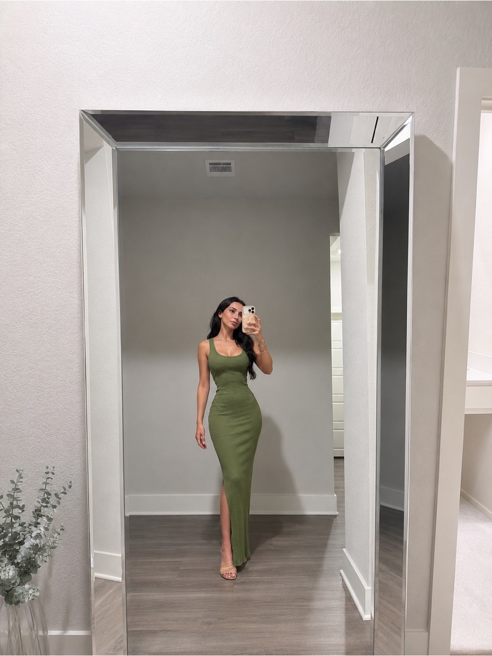 Wet seal bodycon maxi dress olive green with slit